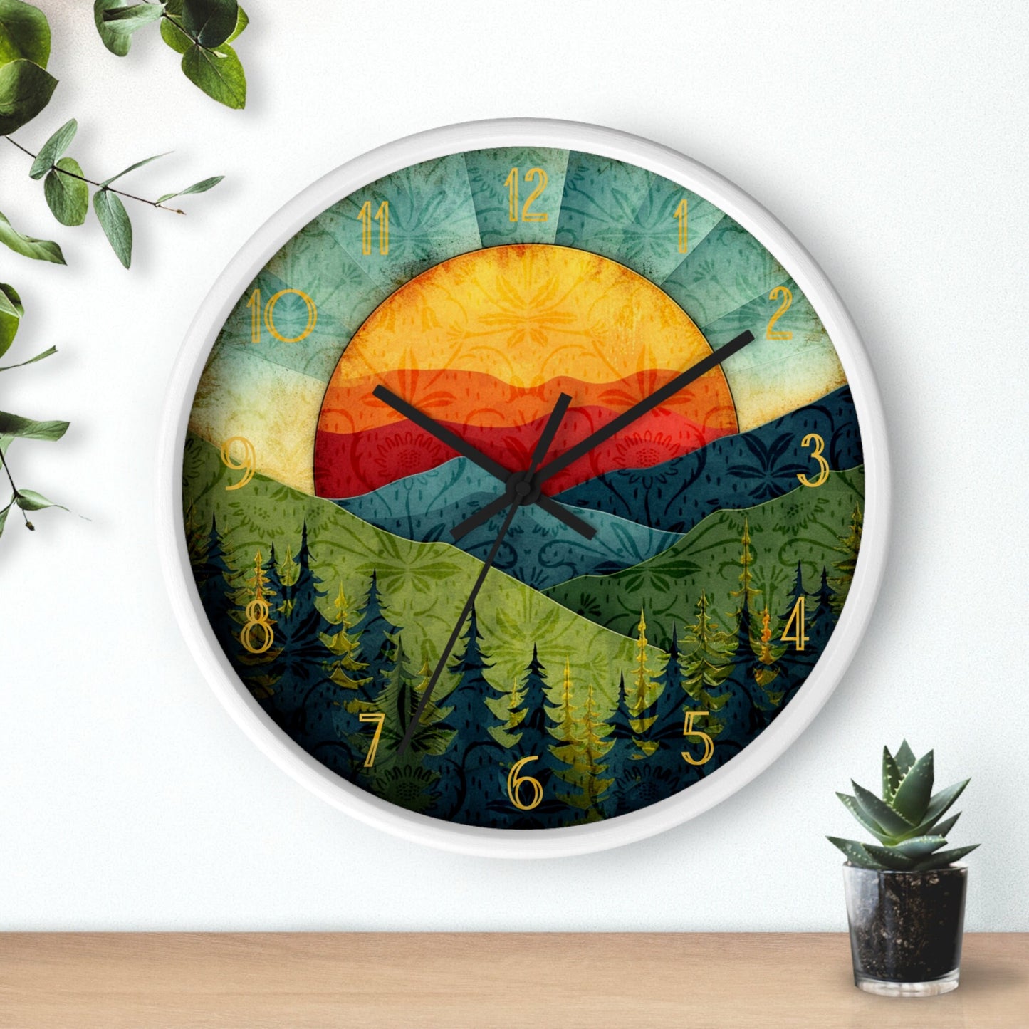 Sunset Mountain Wall Clock: Silent Wooden Home Decor