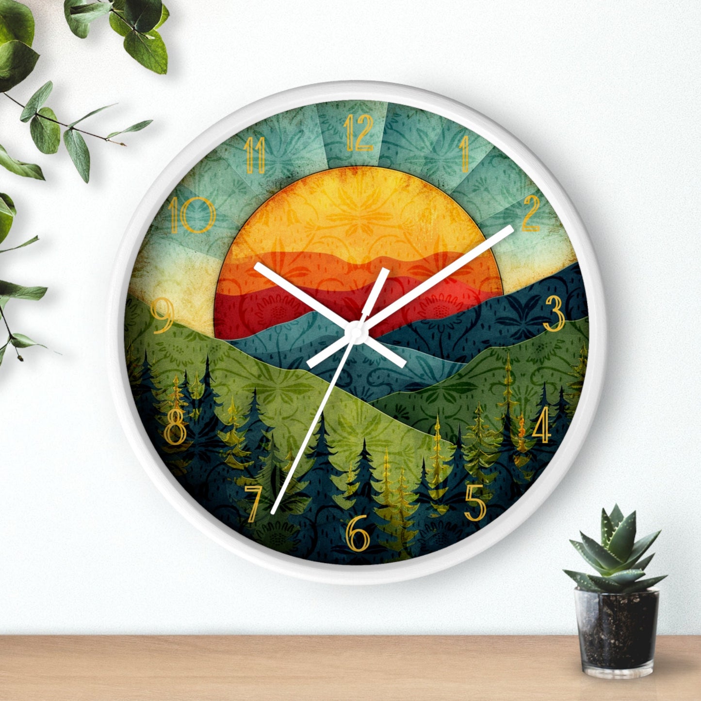 Sunset Mountain Wall Clock: Silent Wooden Home Decor