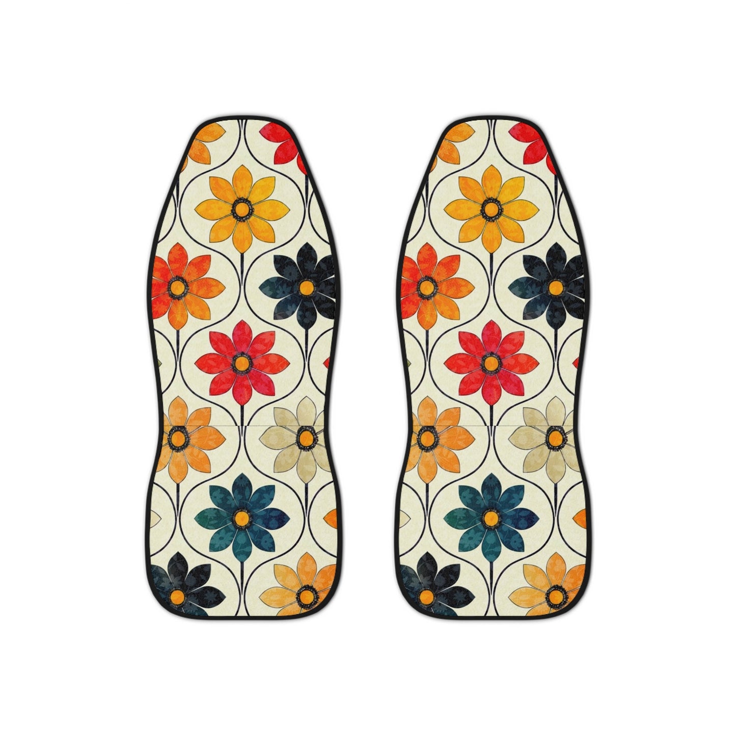 Retro Floral Car Seat Covers – Vintage Flower Auto Protectors (Set of 2)