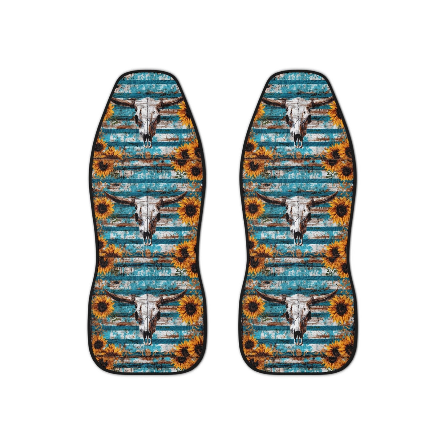 Western Skull Sunflower Car Seat Covers: Edgy Blue Auto Decor