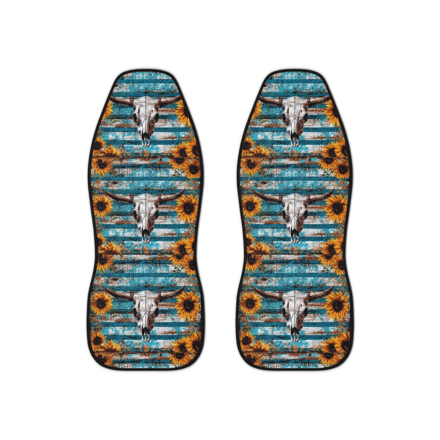 Western Skull Sunflower Car Seat Covers: Edgy Blue Auto Decor
