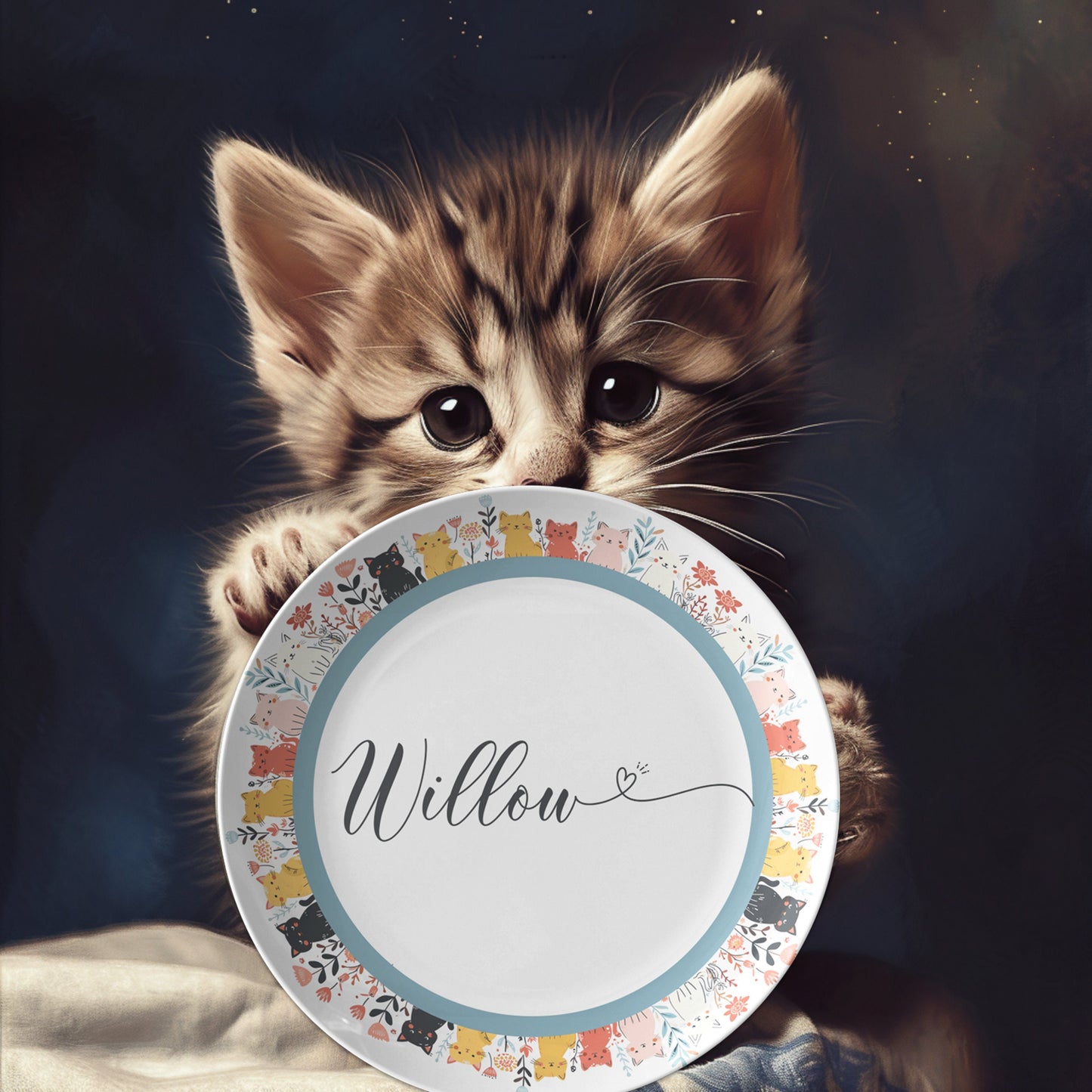 Personalized Cat Food Plate: Custom Kitty Dish, Decorative Pet Bowl