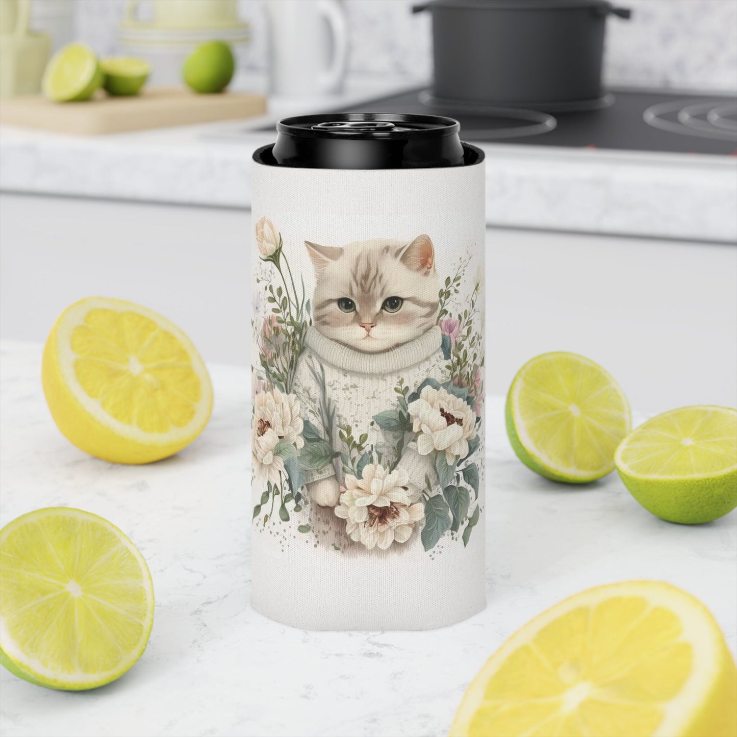 Cat-Themed Can Cooler: Insulated Beer Sleeve Gift for Feline Lovers