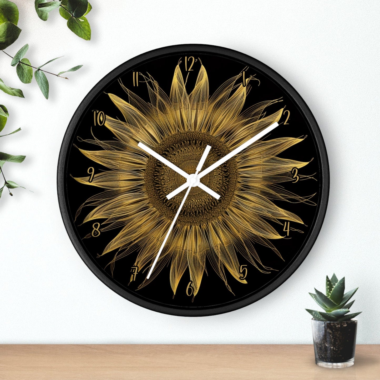 Sunflower Wall Clock: Silent Wooden Frame, Floral Home Decor
