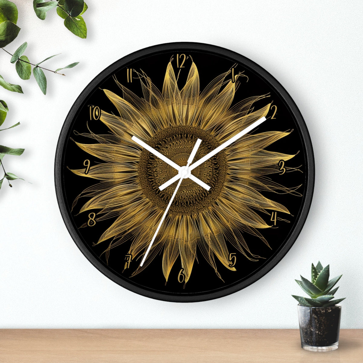 Sunflower Wall Clock: Silent Wooden Frame, Floral Home Decor
