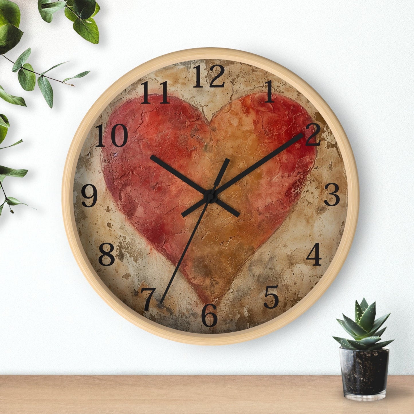 Timekeeping Handmade Rustic Heart Wall Clock, Silent Sweep, PVC Frame, 10 x 10 In.