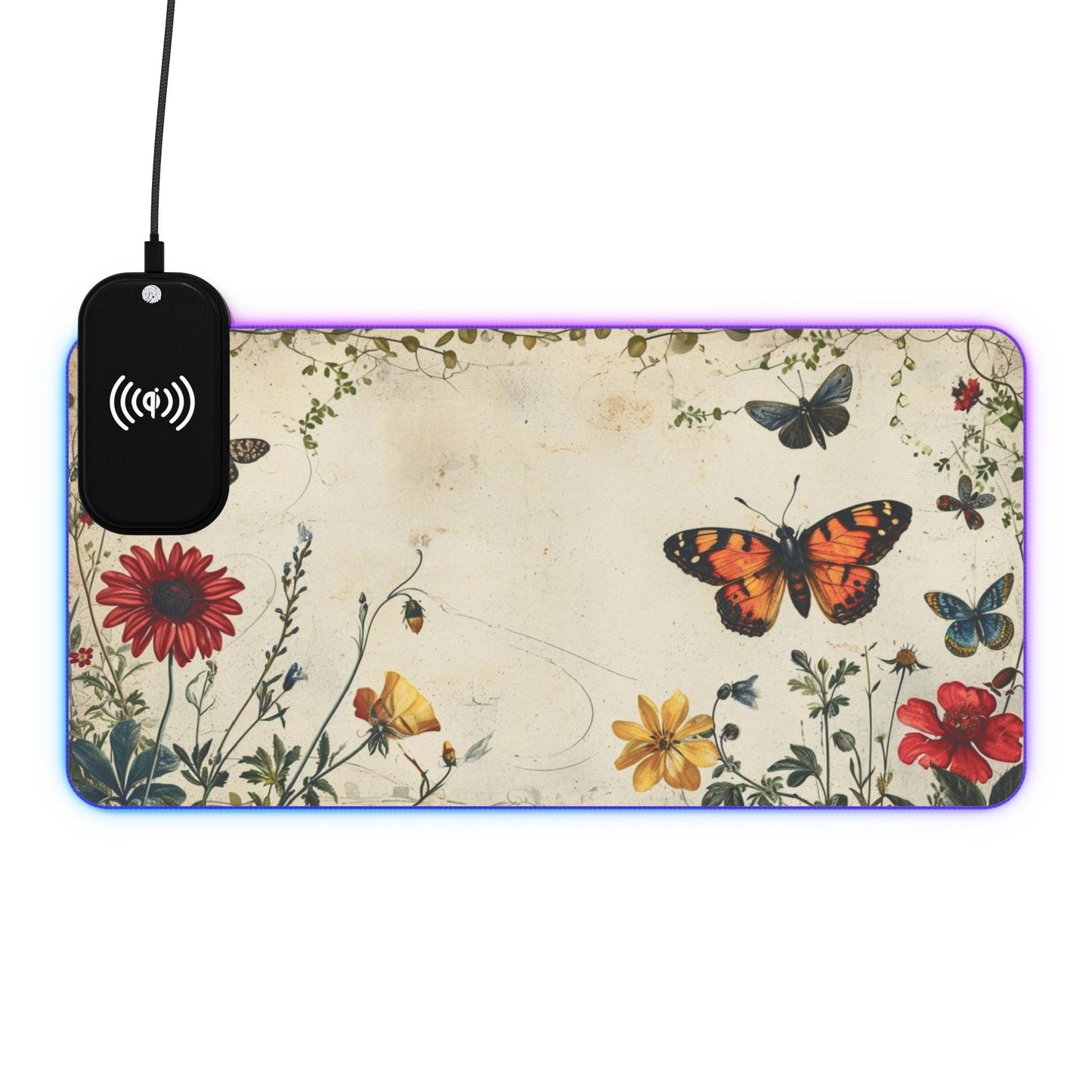 Colorful Butterfly LED Mouse with Wireless Charging for Gaming and Desk Use