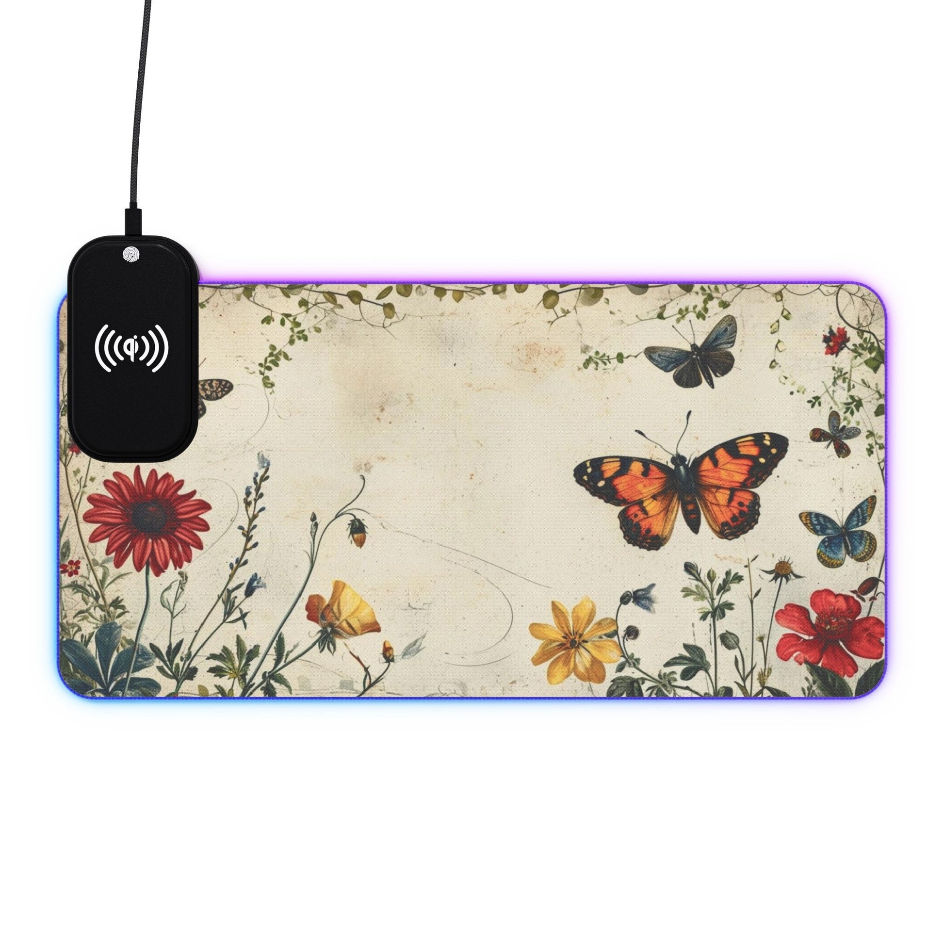 Colorful Butterfly LED Mouse with Wireless Charging for Gaming and Desk Use
