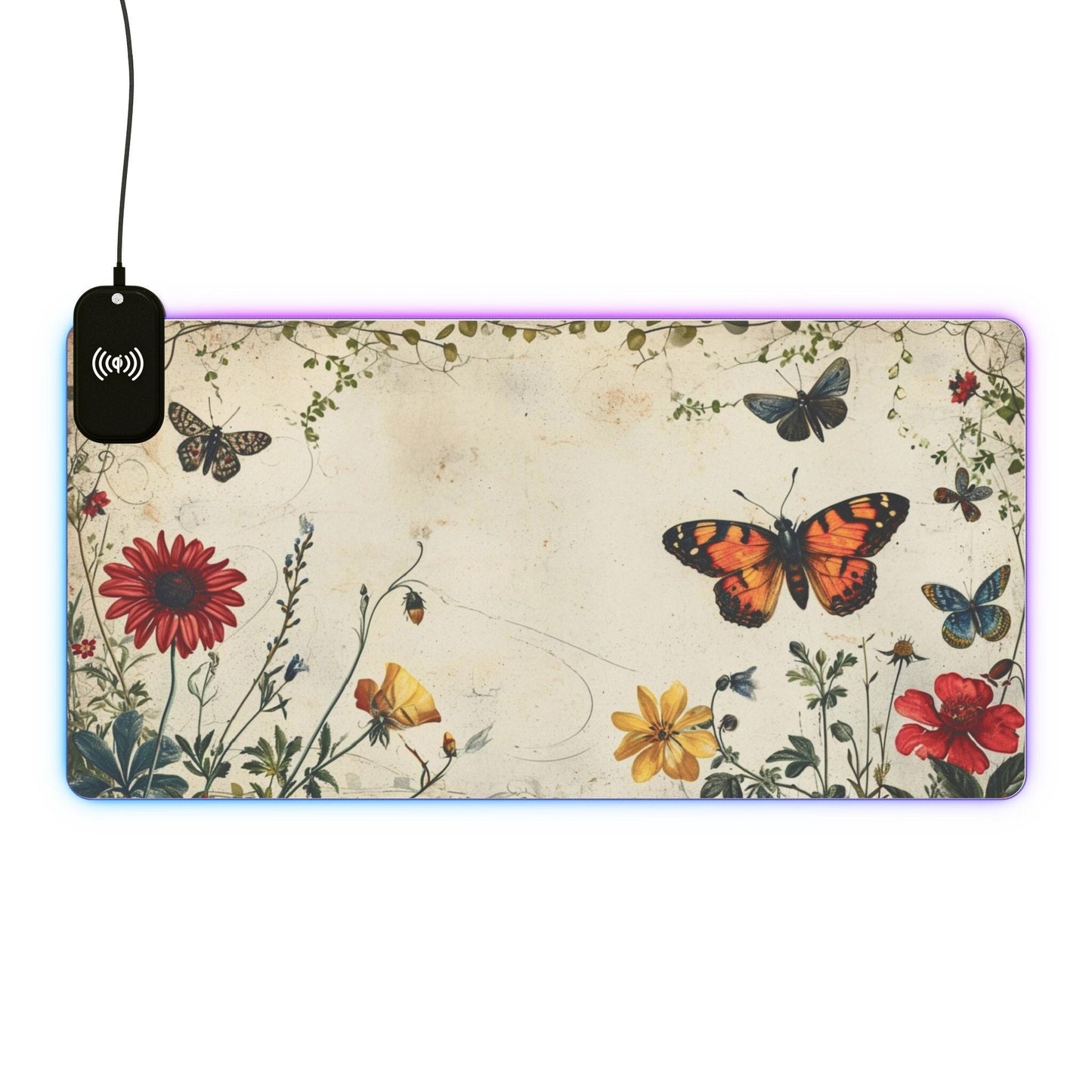 Colorful Butterfly LED Mouse with Wireless Charging for Gaming and Desk Use