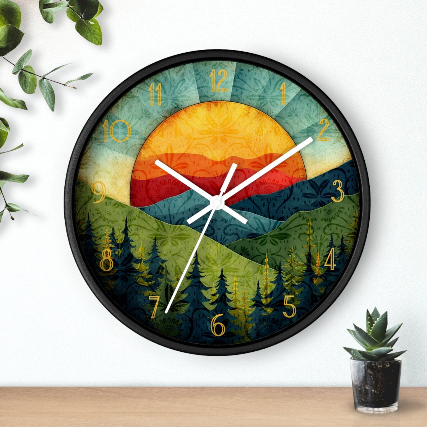 Sunset Mountain Wall Clock: Silent Wooden Home Decor