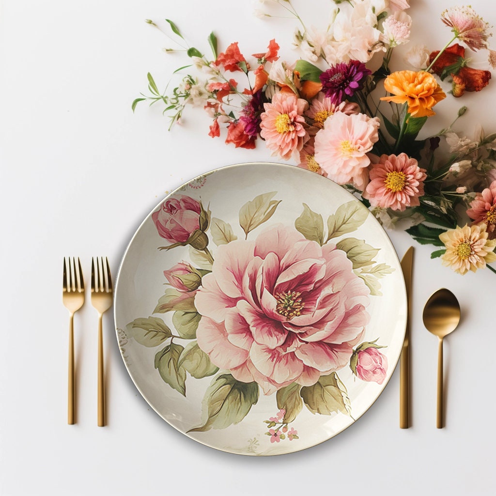 Charming Rose Dinnerware, Durable Unbreakable Plates, Thoughtful Gift Idea for Any Occasion