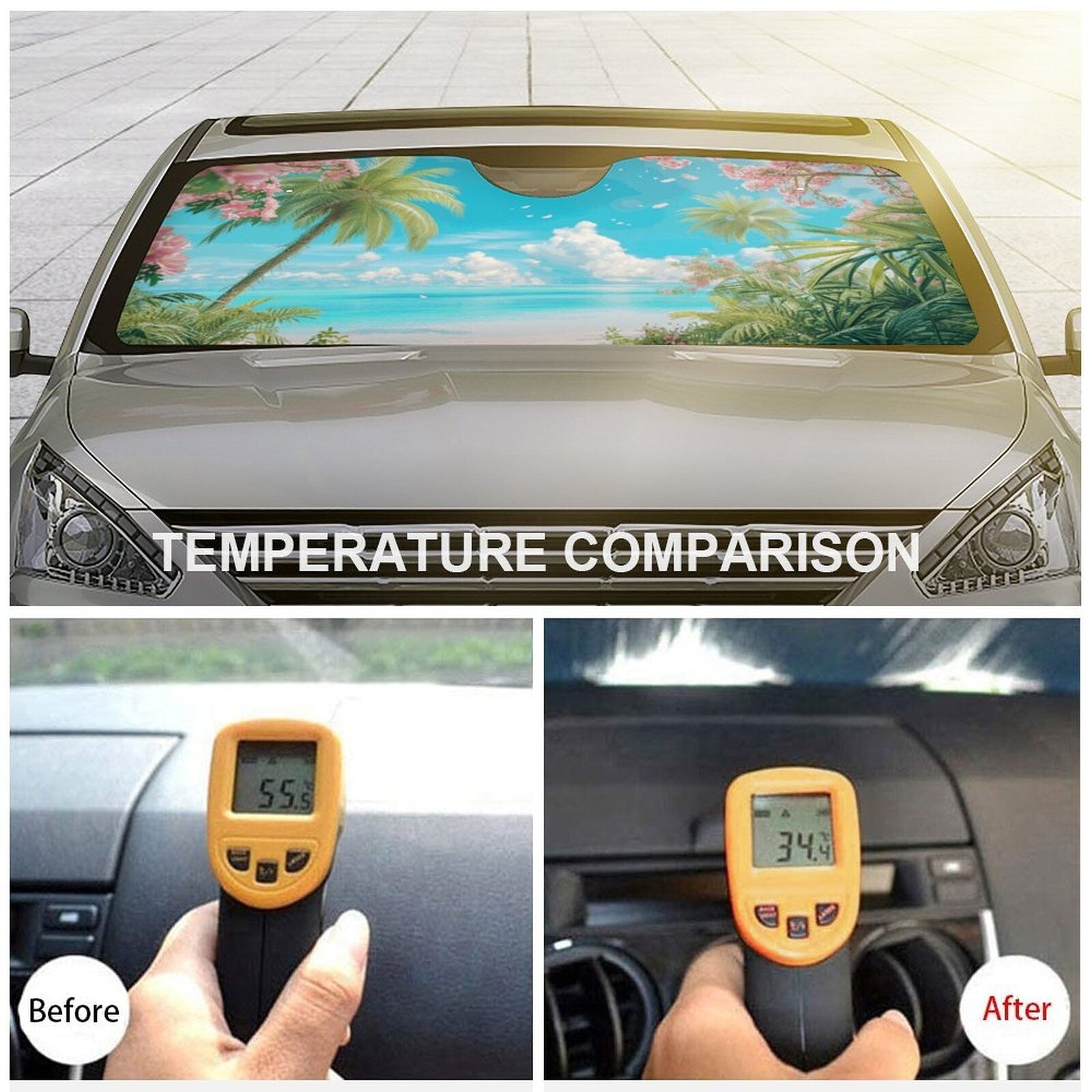 Beach Auto Windshield Sunshade for Vehicle, Unique Cooling Gift Idea