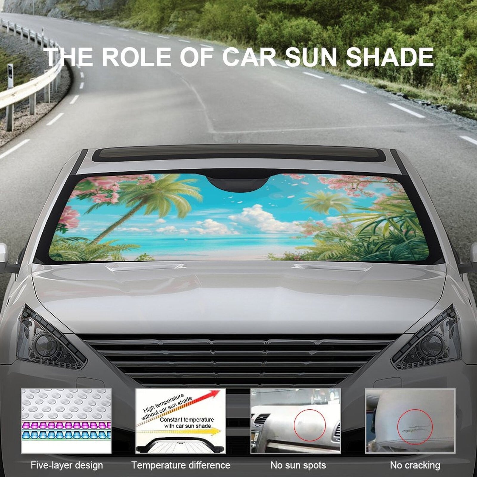 Beach Auto Windshield Sunshade for Vehicle, Unique Cooling Gift Idea