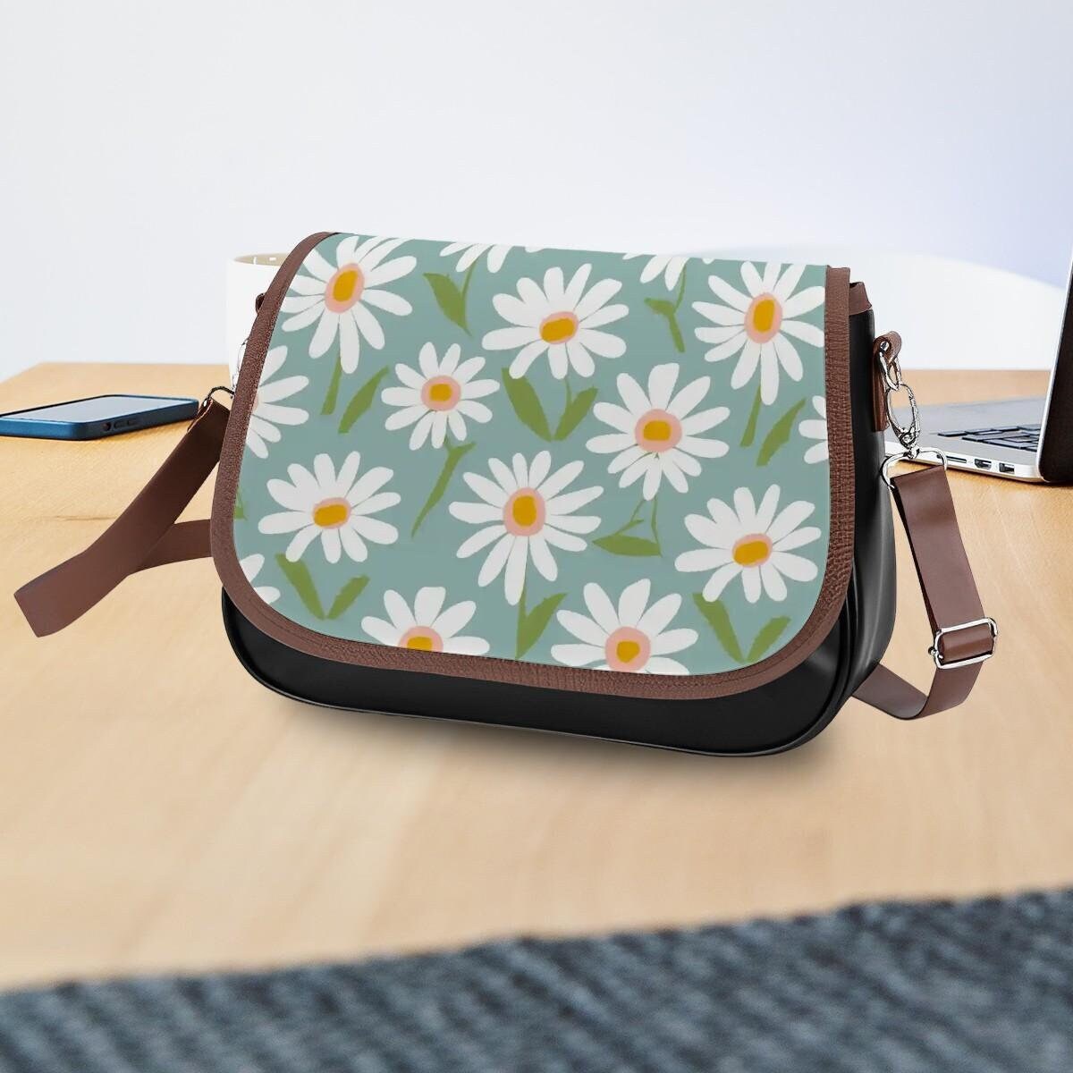 Daisy Shoulder Bag, Floral shoulder bag, Daisy print bag, Cute daisy bag, Gift Giving Idea, Useful Gift Idea