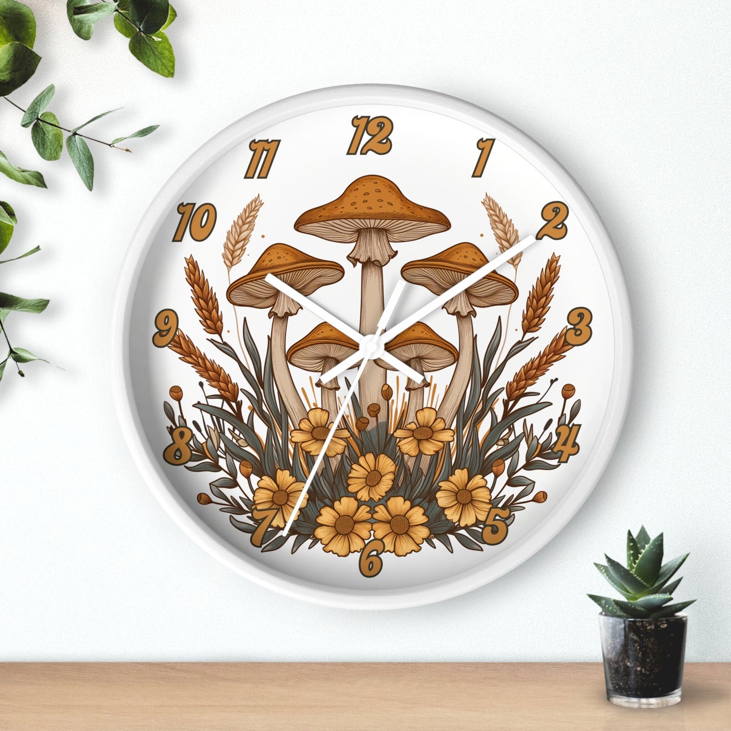 Unique Round Mushroom Flower Wall Clock with Numbers - Cute Gift Idea