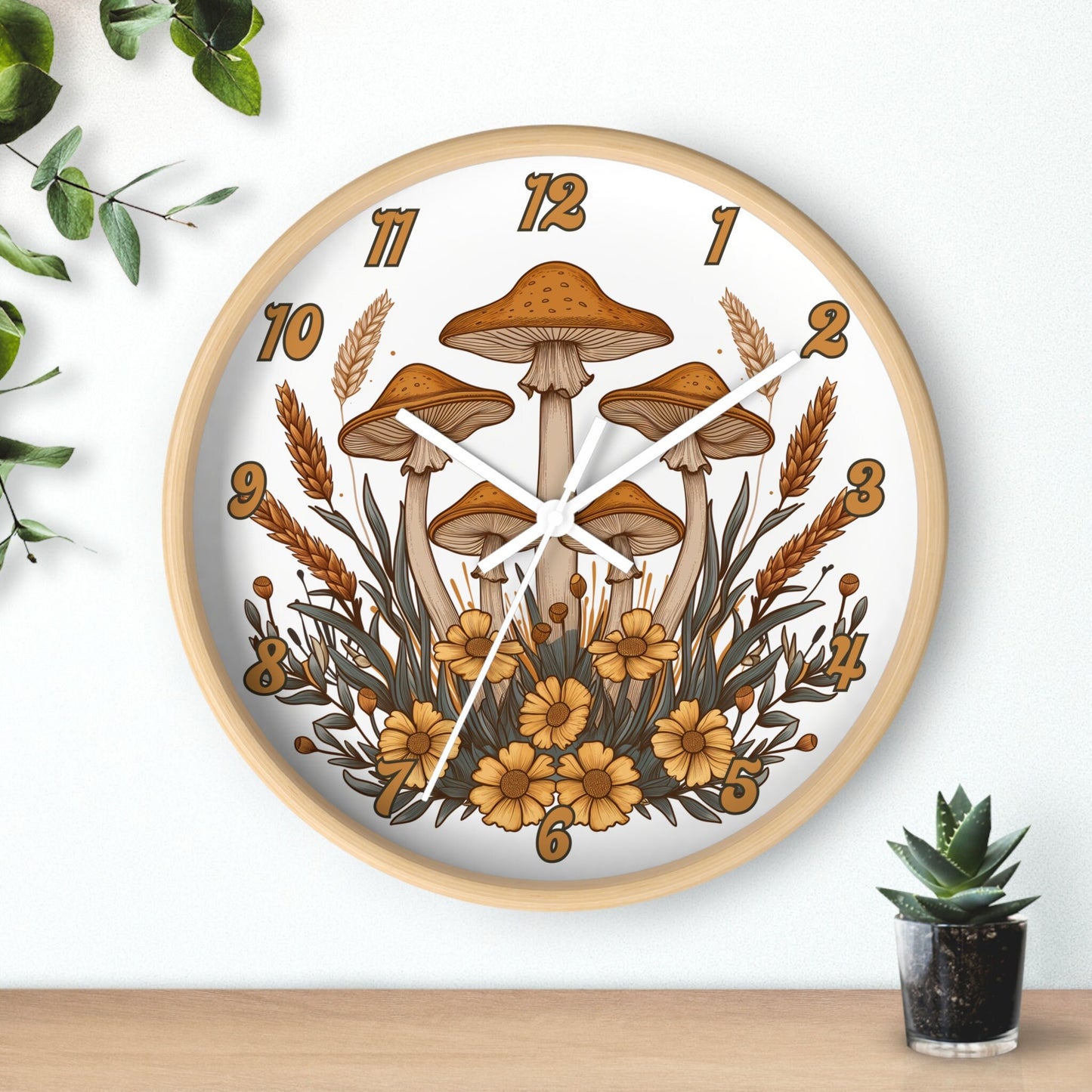 Unique Round Mushroom Flower Wall Clock with Numbers - Cute Gift Idea