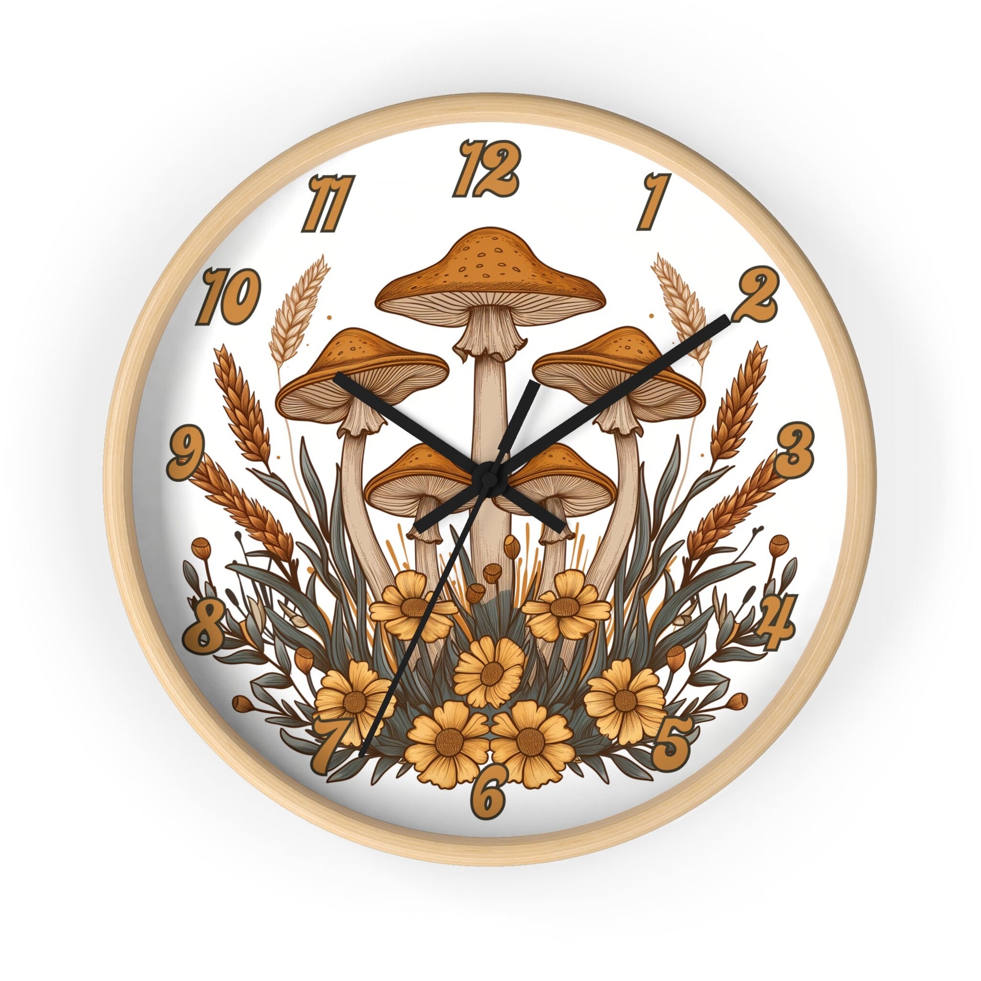 Unique Round Mushroom Flower Wall Clock with Numbers - Cute Gift Idea