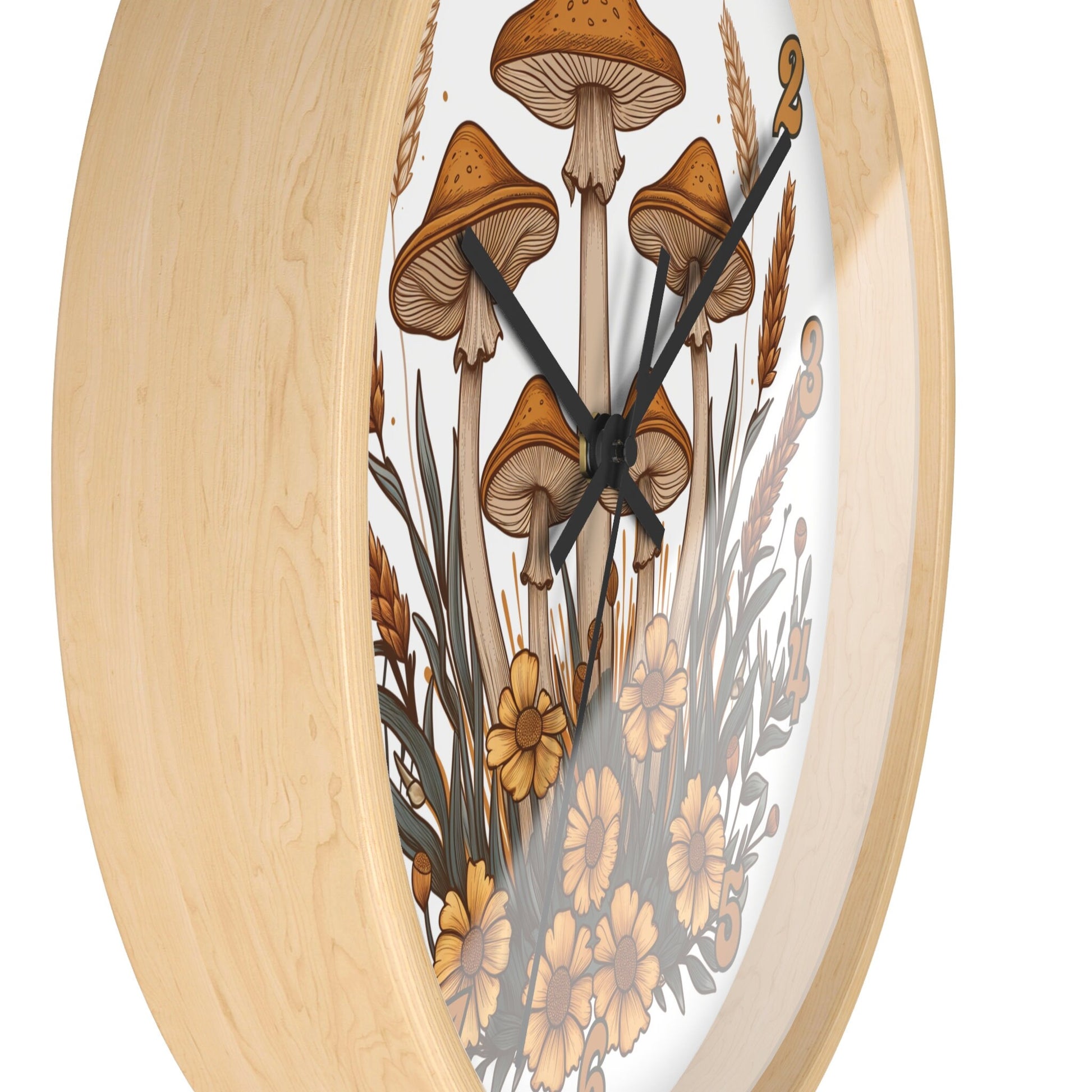 Unique Round Mushroom Flower Wall Clock with Numbers - Cute Gift Idea