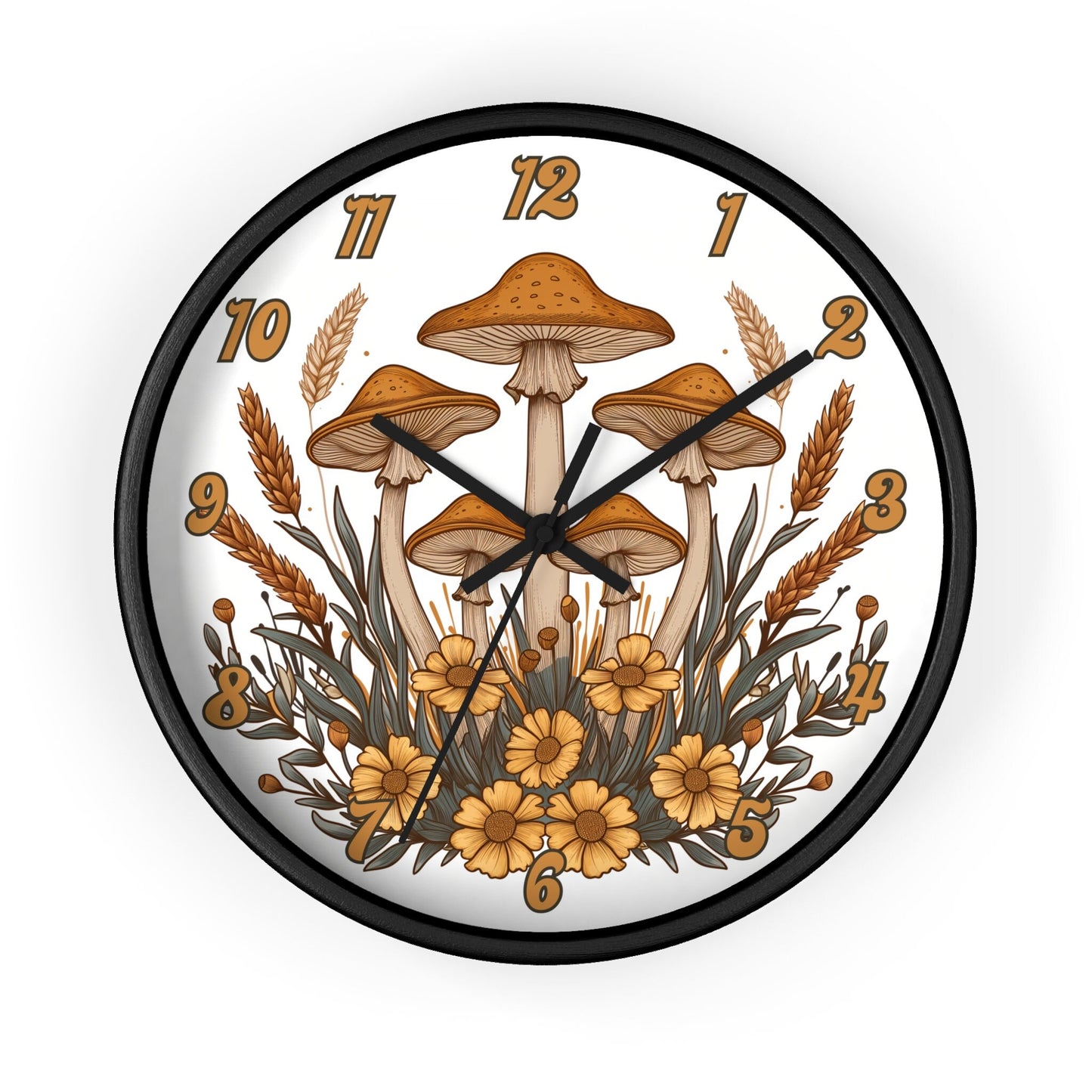 Unique Round Mushroom Flower Wall Clock with Numbers - Cute Gift Idea