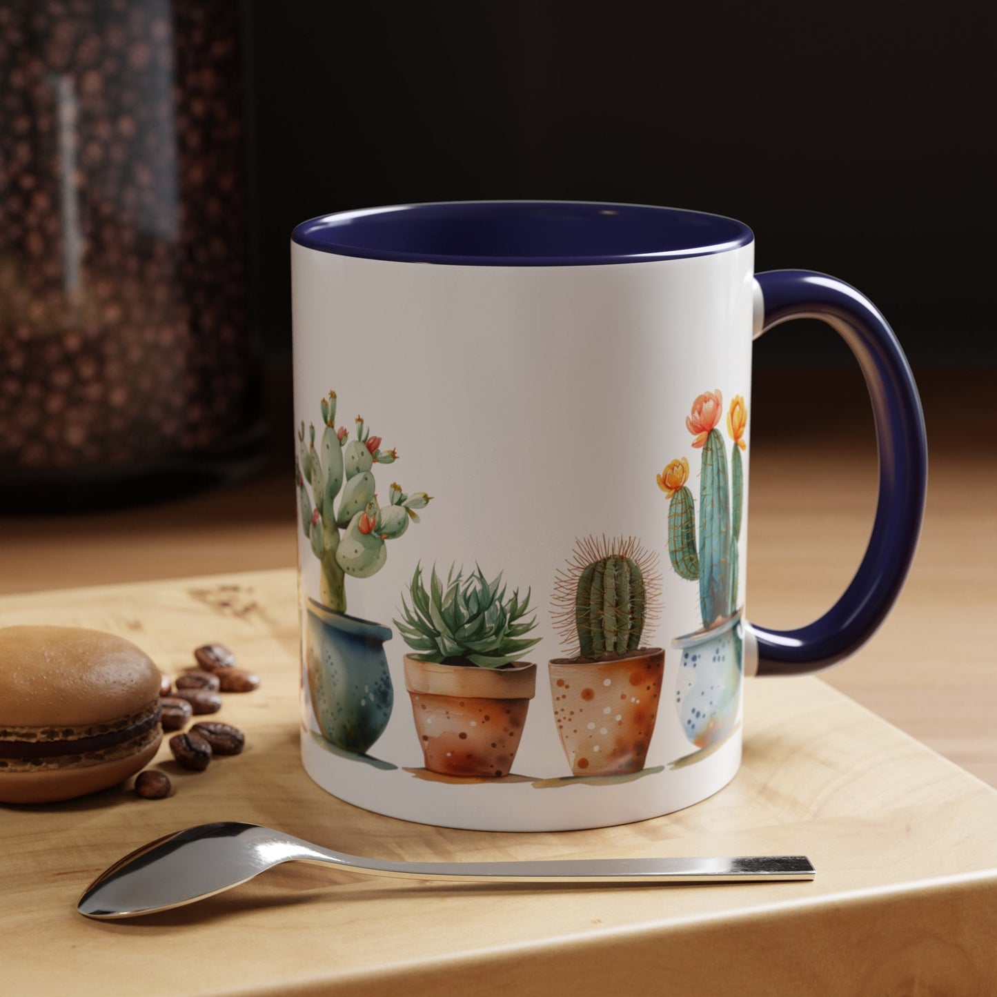 Ceramic Cactus Coffee Mug with Colorful Handle - Southwestern Kitchenware Gift for Plant Lovers