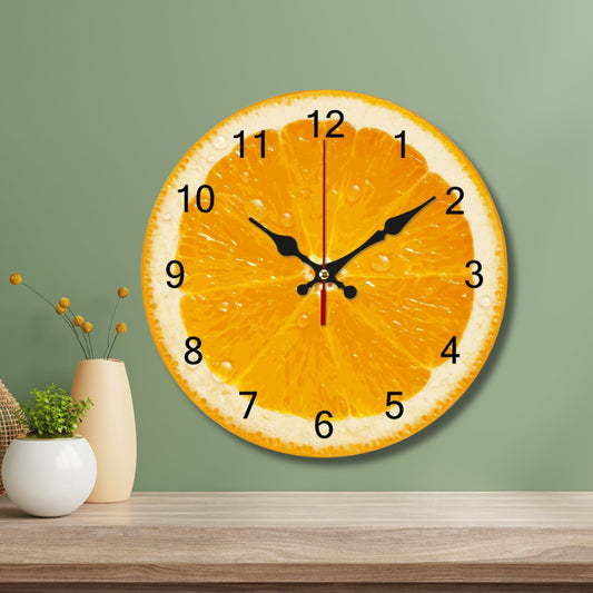 Orange Fruit Wooden Wall Clock: Retro Kitchen Decor
