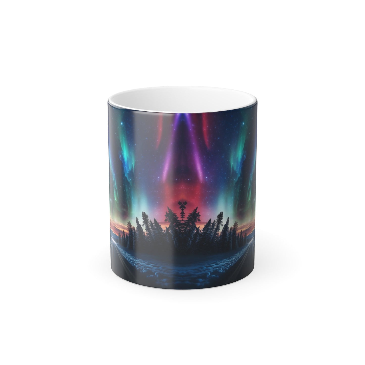 Color Changing Mug with Aurora Borealis Design, Heat-Reactive Ceramic Coffee Cup