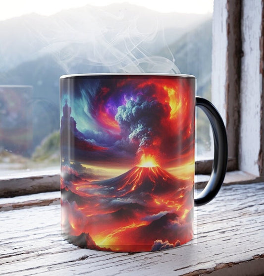 Erupting Volcano Color-Changing Mug: Unique Coffee Cup Gift for Tea, Cocoa & Hot Beverage Enthusiasts