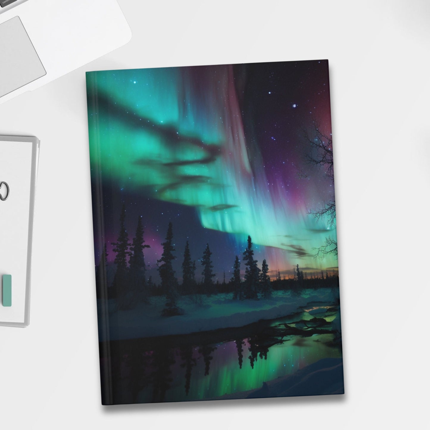 Aurora Borealis Inspired Hardcover Journal, Northern Lights Design for Creative Expression