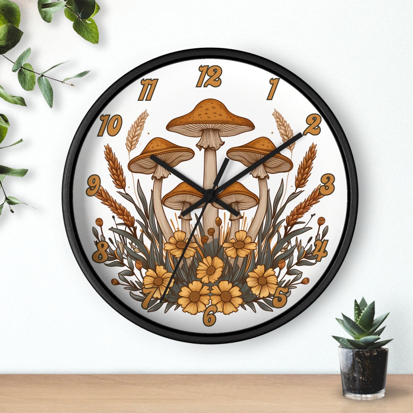 Unique Round Mushroom Flower Wall Clock with Numbers - Cute Gift Idea
