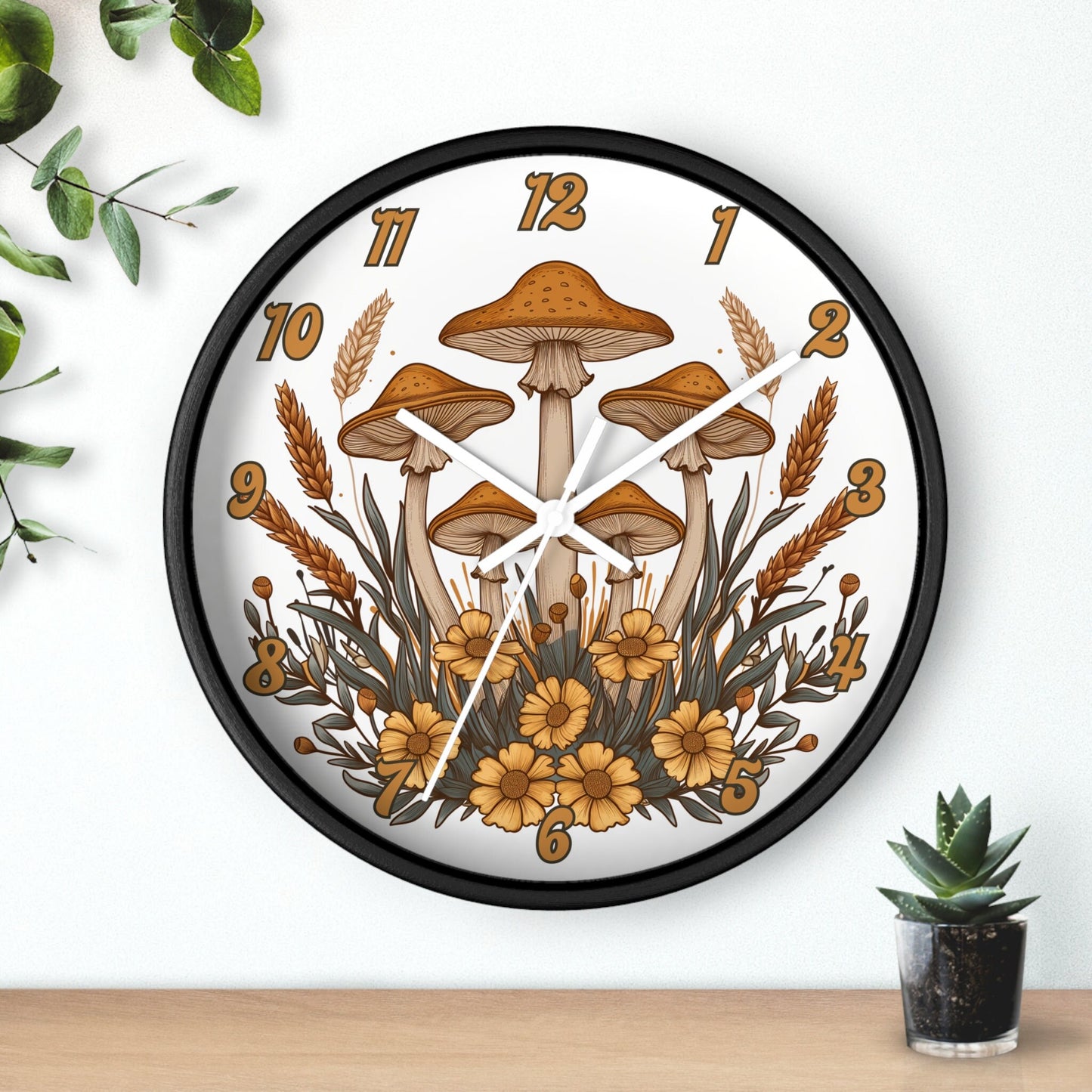Unique Round Mushroom Flower Wall Clock with Numbers - Cute Gift Idea