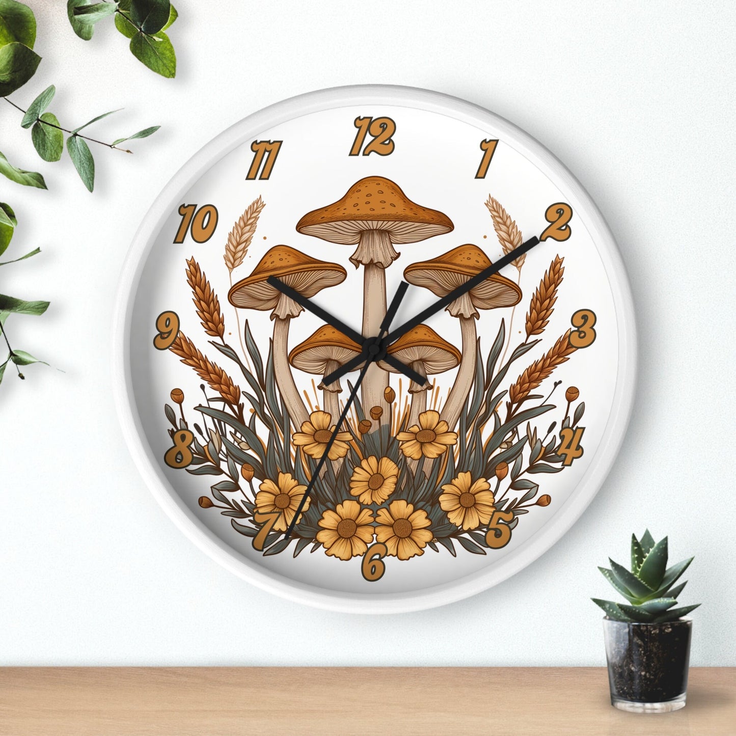 Unique Round Mushroom Flower Wall Clock with Numbers - Cute Gift Idea