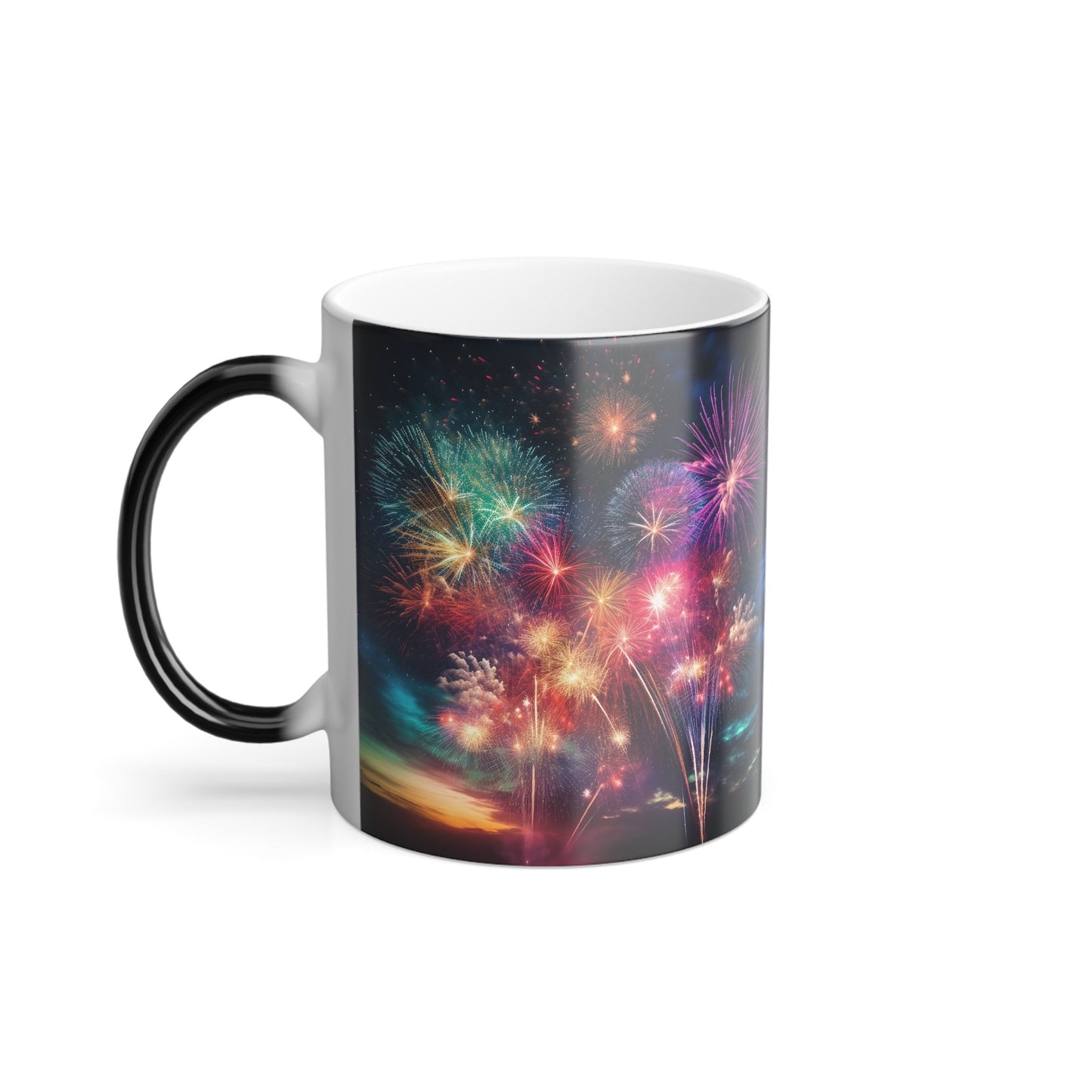 Housewarming Display Mug, 11oz Ceramic Fireworks Color-Changing Design, Glossy Finish