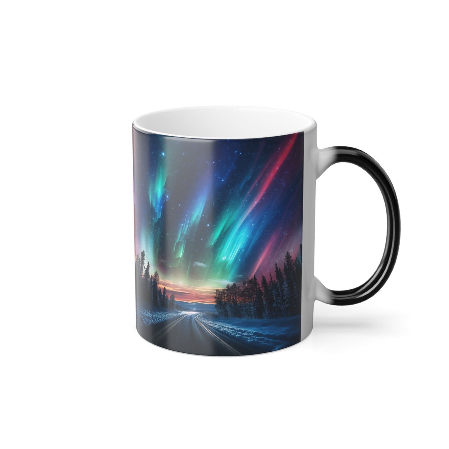 Color Changing Mug with Aurora Borealis Design, Heat-Reactive Ceramic Coffee Cup