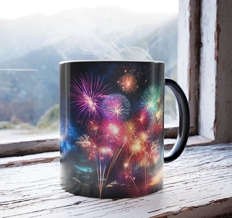 Color Morphing Fireworks Mug, Black Coffee & Tea Cup for Gifting