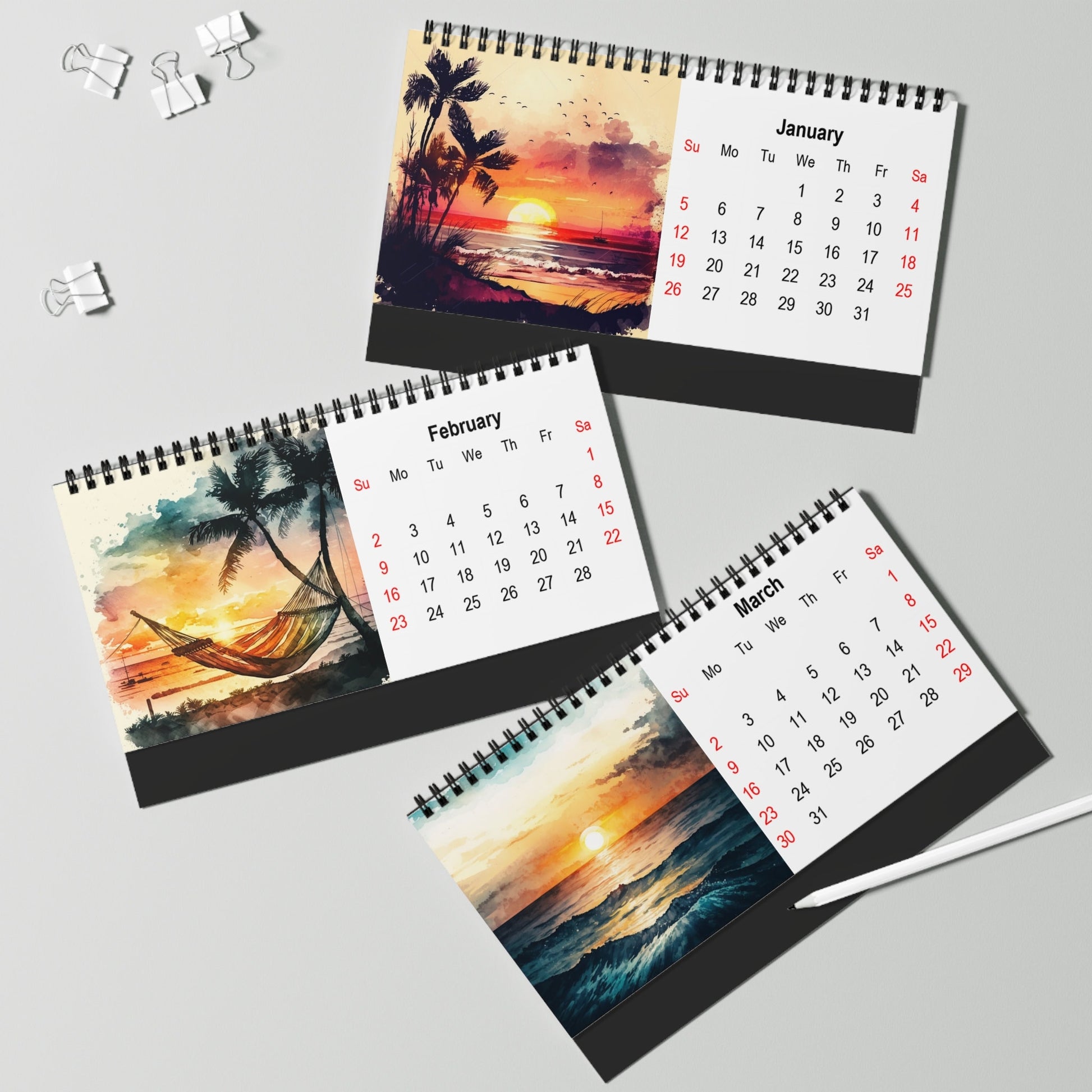 2025 Beach Scene Watercolor Desk Calendar - Unique Host Gift Idea