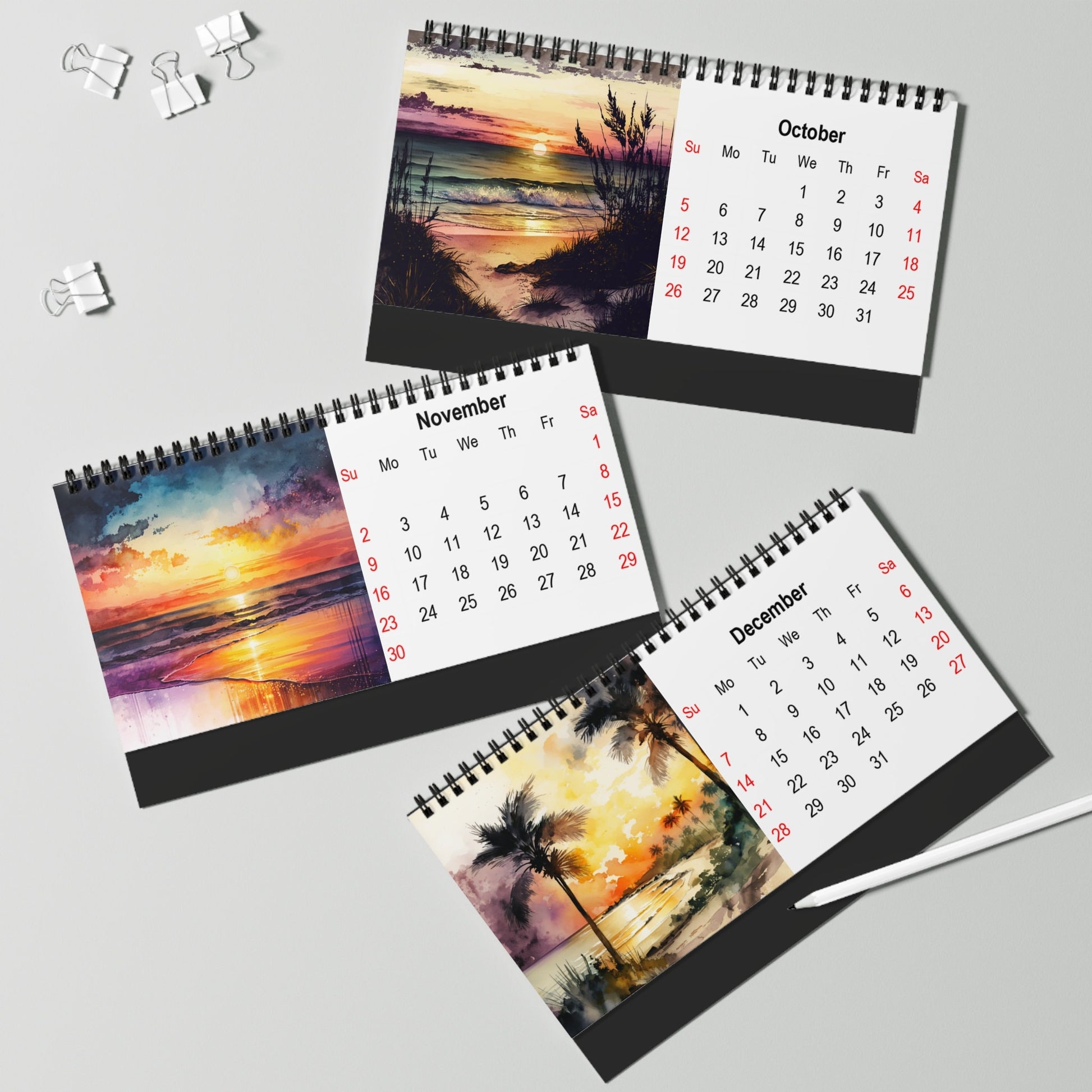 2025 Beach Scene Watercolor Desk Calendar - Unique Host Gift Idea