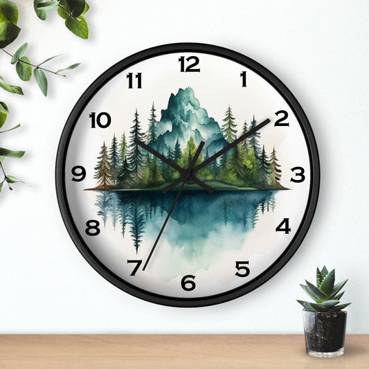 Rustic Pine Tree Mountain Wall Clock: Nature-Inspired Home Decor Gift for Outdoor Enthusiasts