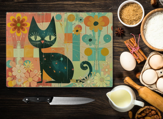 Retro Cutting Board, Cat Cutting Board, Chopping Board, Food Prep Board, Food Chopping Board, Host Gift