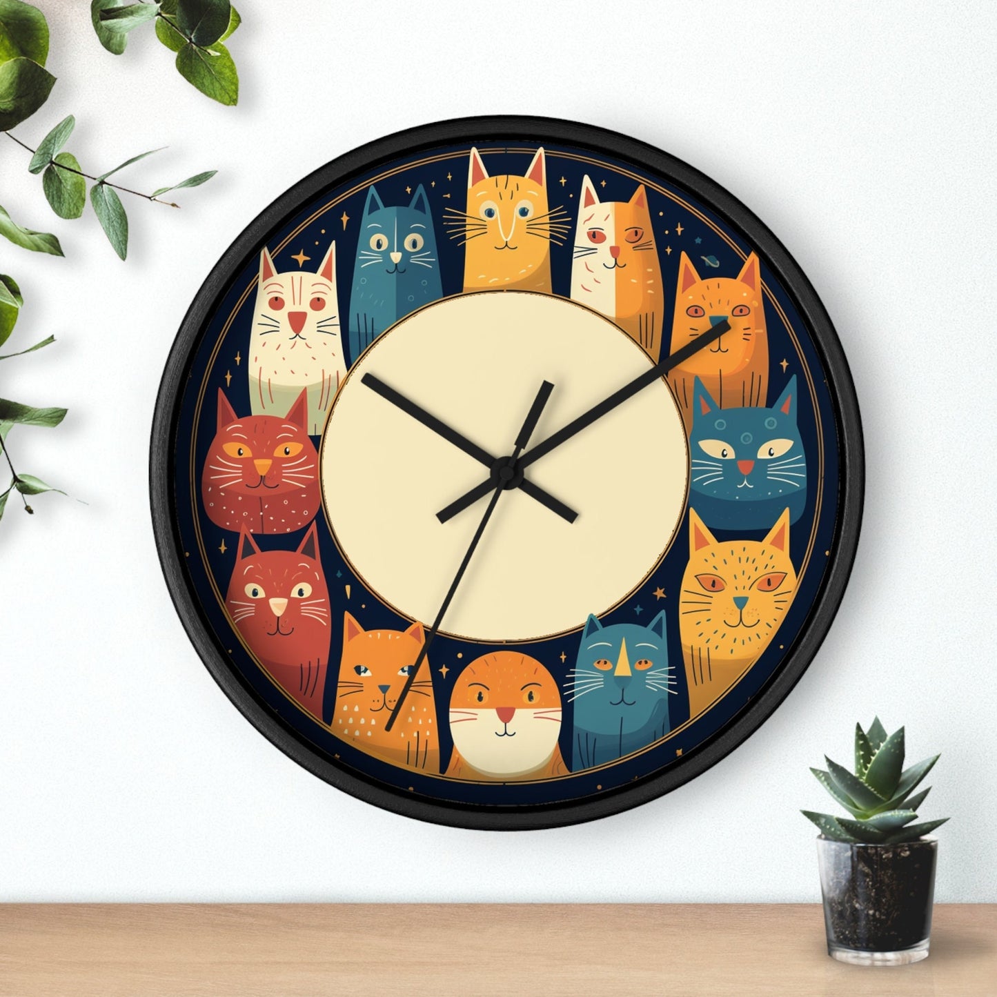 Retro Feline Cat Wall Clock, Plexiglass Design, Silent Sweep (10 x 10 x 2 Inches)