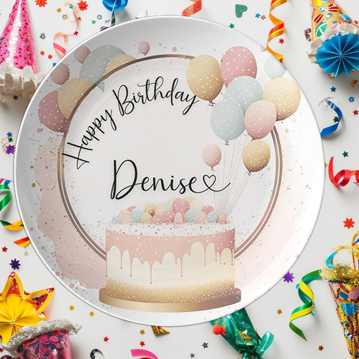Personalized Birthday Balloon Cake Plate - USA Dinnerware for Festive Celebrations
