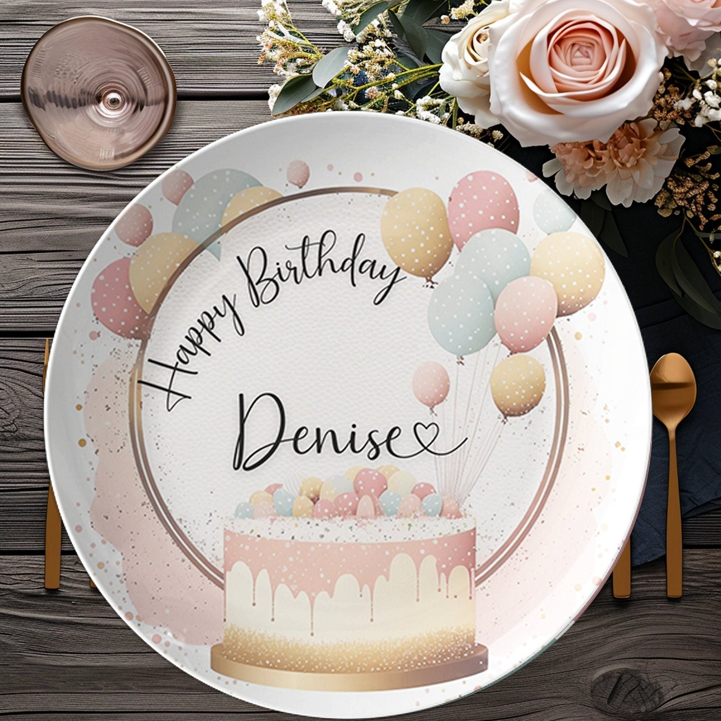Personalized Birthday Balloon Cake Plate - USA Dinnerware for Festive Celebrations