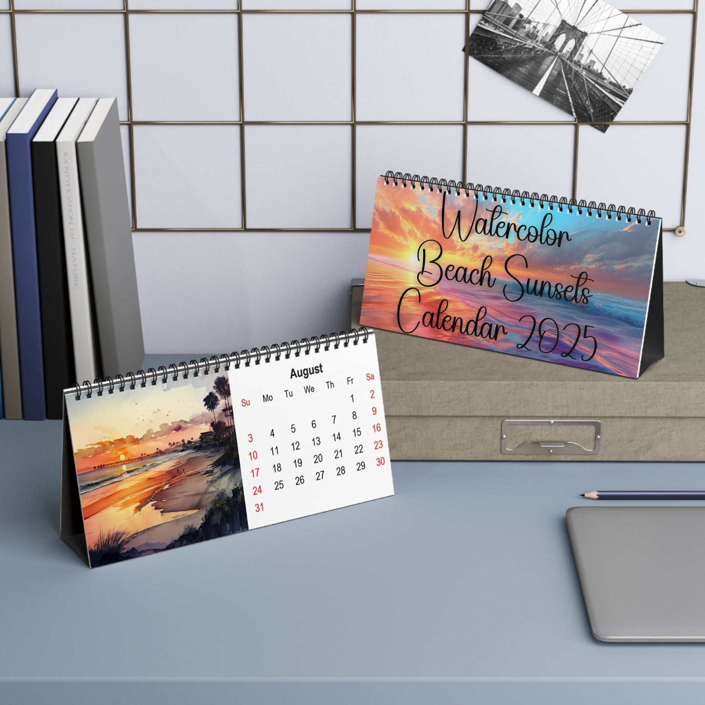 2025 Beach Scene Watercolor Desk Calendar - Unique Host Gift Idea