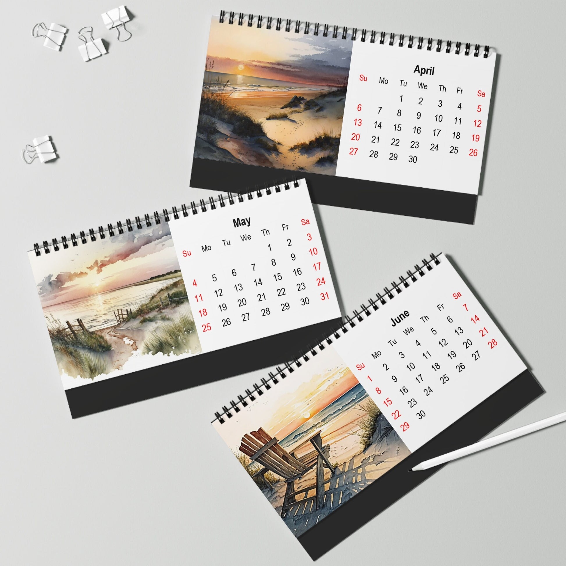 2025 Beach Scene Watercolor Desk Calendar - Unique Host Gift Idea