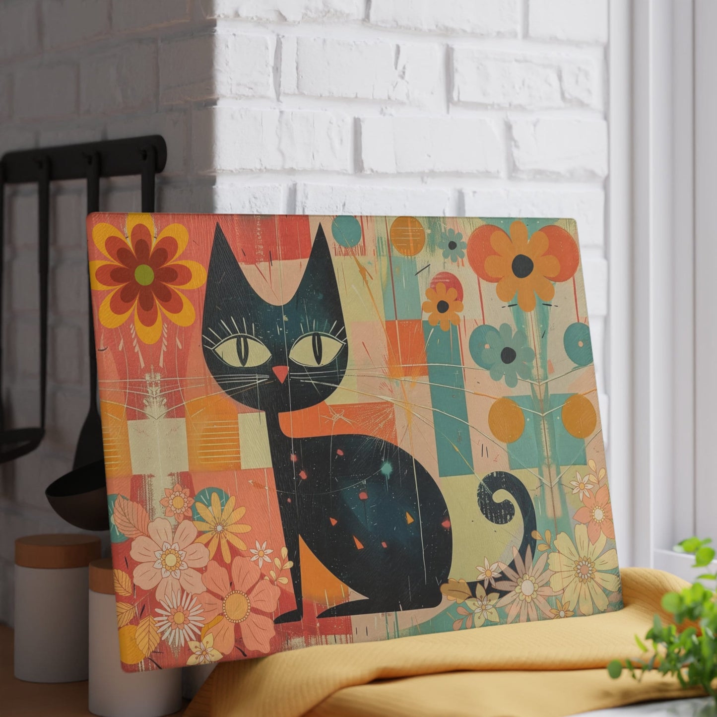 Retro Cat Cutting Board for Meat Veggies Fruits, Ideal Host Gift Kitchenware