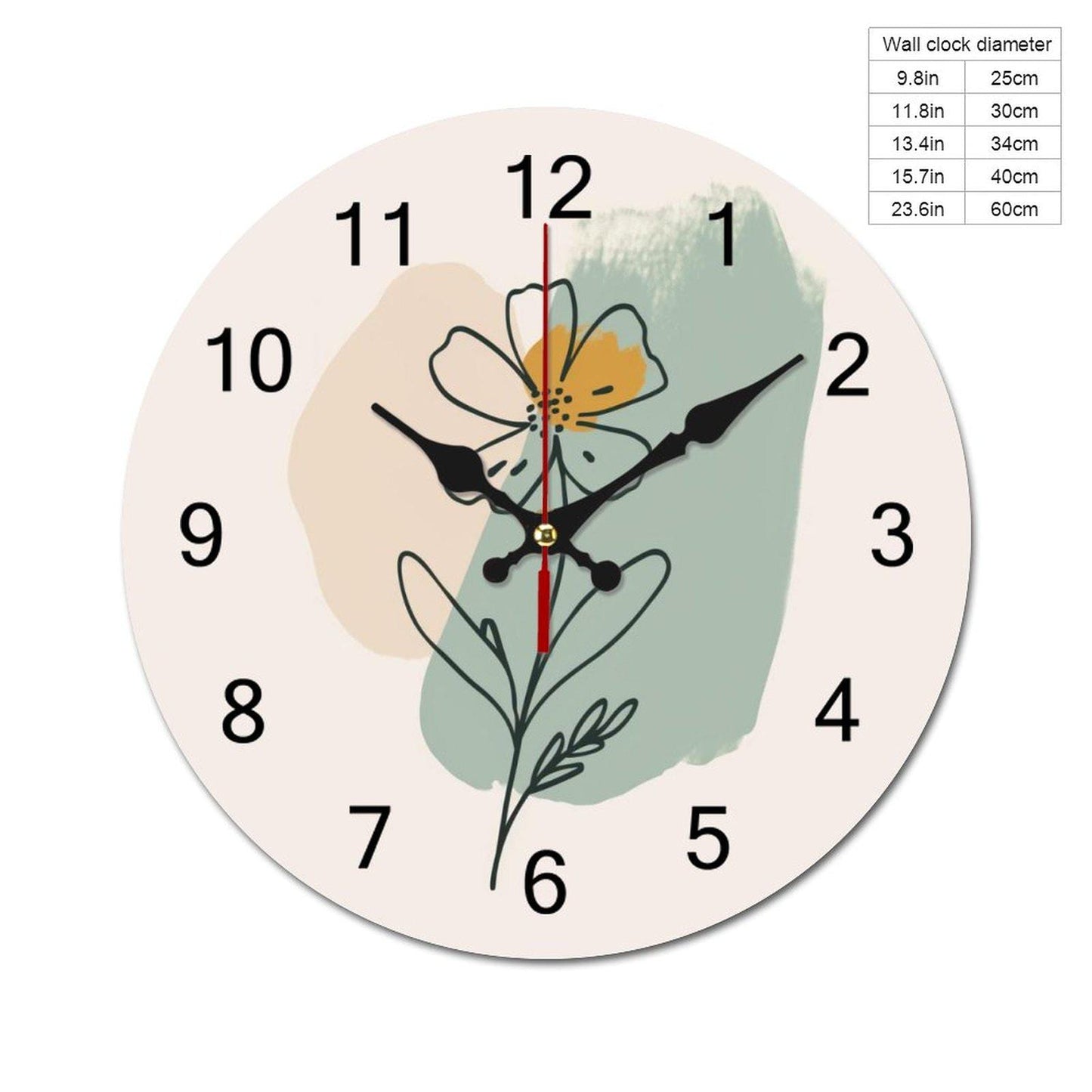 Floral Wooden Wall Clock: Silent Minimalist Timepiece for Home Decor