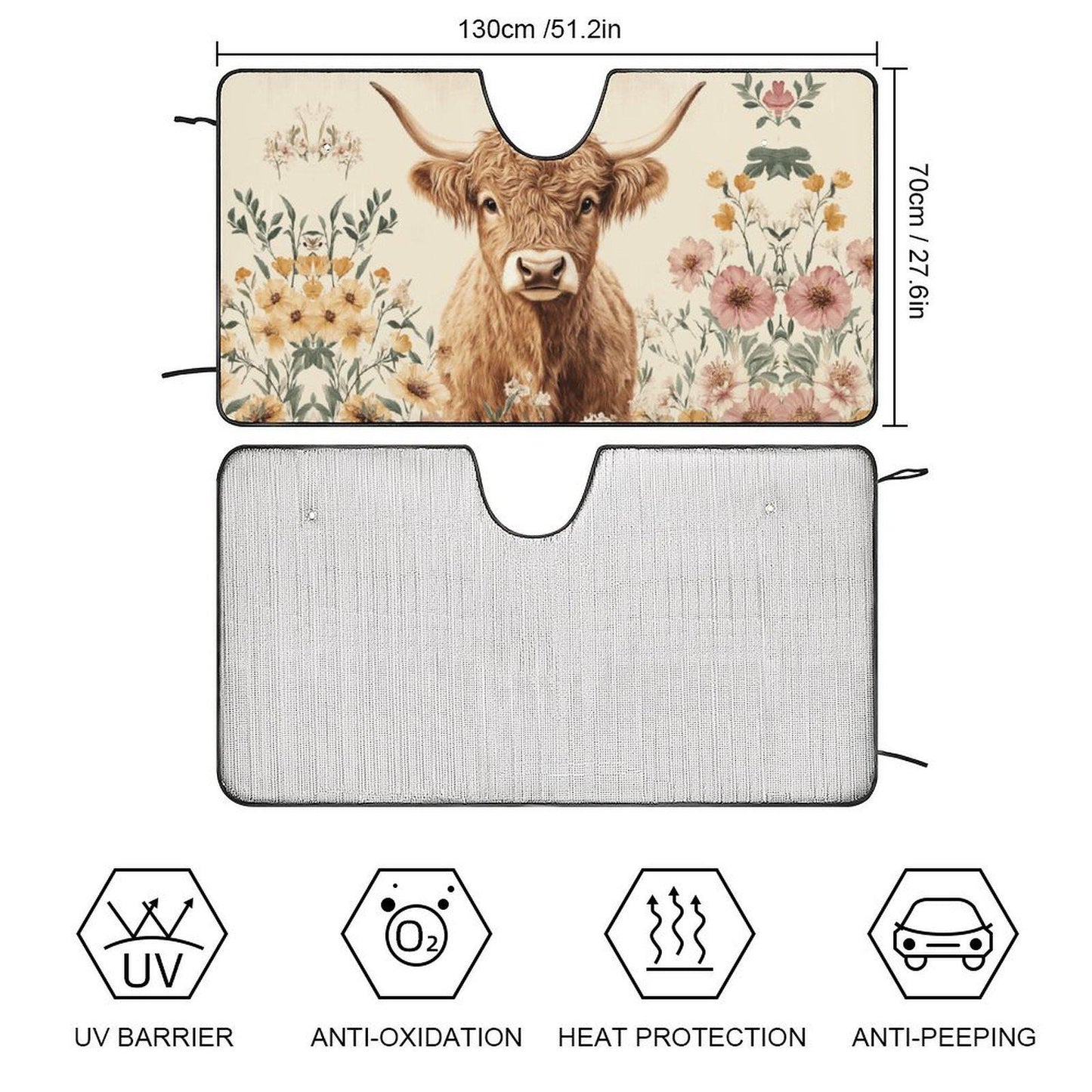 Highland Cow Windshield Sun Shade: Vehicle Cooling Protection for Car & SUV
