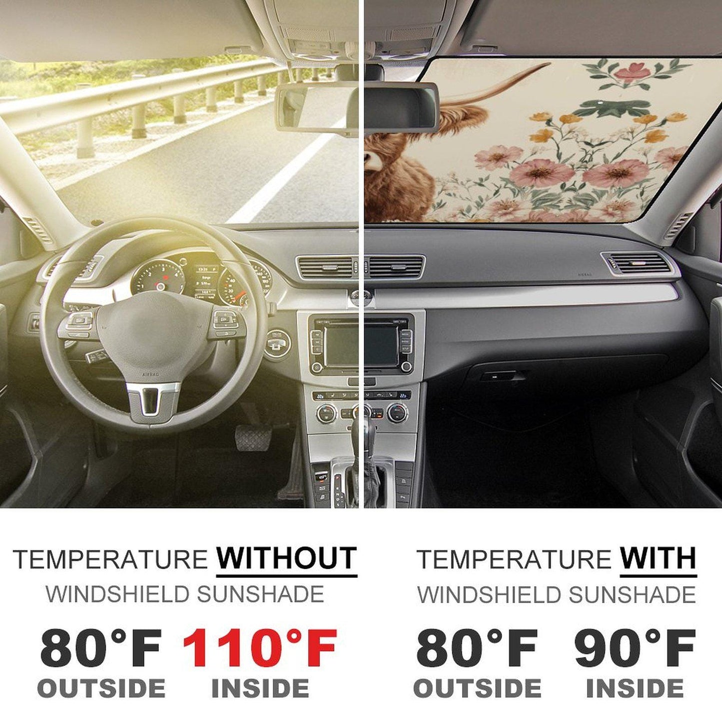 Highland Cow Windshield Sun Shade: Vehicle Cooling Protection for Car & SUV