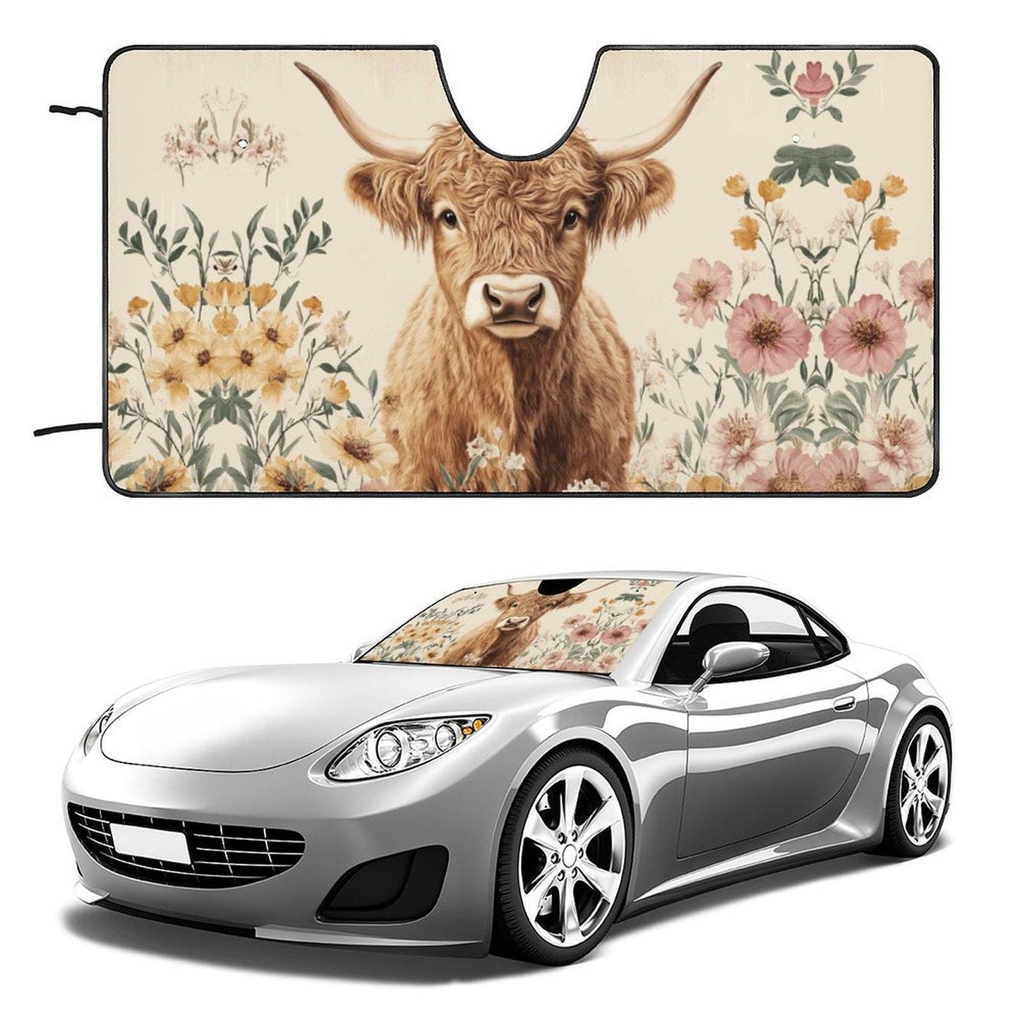 Highland Cow Windshield Sun Shade: Vehicle Cooling Protection for Car & SUV