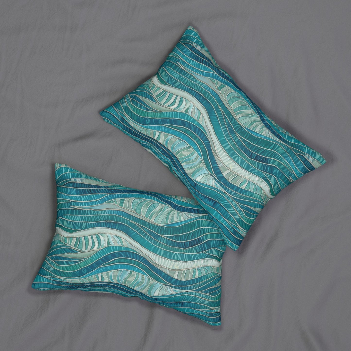 Ocean-Inspired Blue Wave Lumbar Pillow - Decorative Coastal Cushion for Bedroom, Living Room