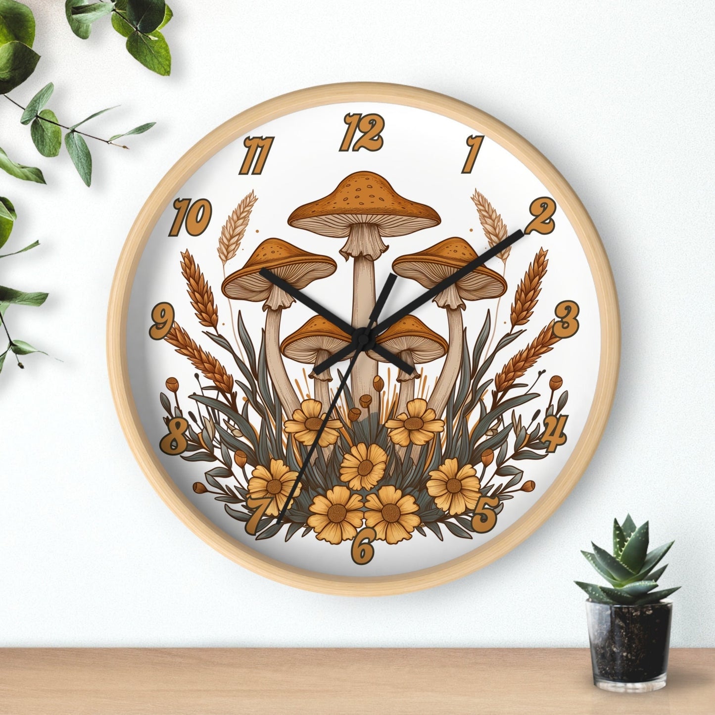 Unique Round Mushroom Flower Wall Clock with Numbers - Cute Gift Idea